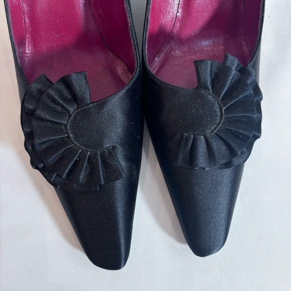 YVES SAINT LAURENT Sz 9 Pointy Wedges Ruffle Detail Made in Italy Leather Insole - Picture 3 of 9